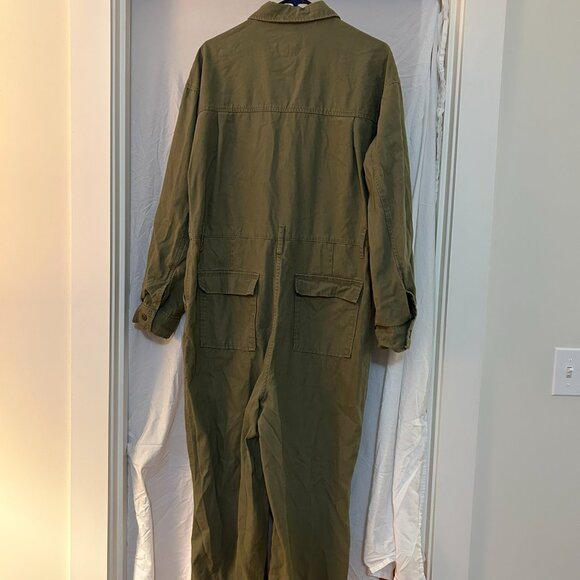 OAT Utility TWILL Jumpsuit Olive Green Button Front Cargo Style Women's XL - Picture 3 of 3